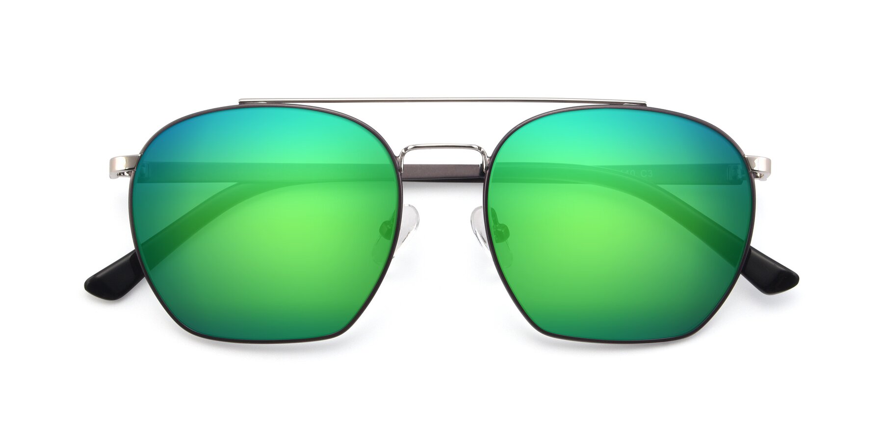Folded Front of 9425 in Black-Silver with Green Mirrored Lenses