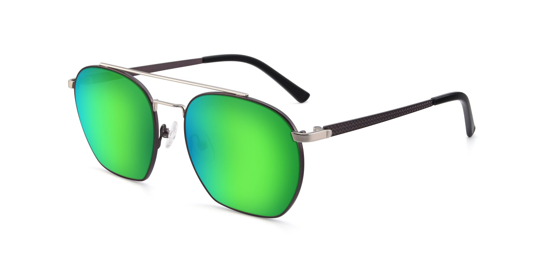 Angle of 9425 in Black-Silver with Green Mirrored Lenses