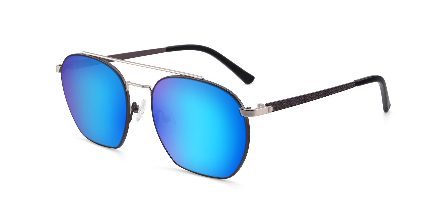 Angle of 9425 in Black-Silver with Blue Mirrored Lenses