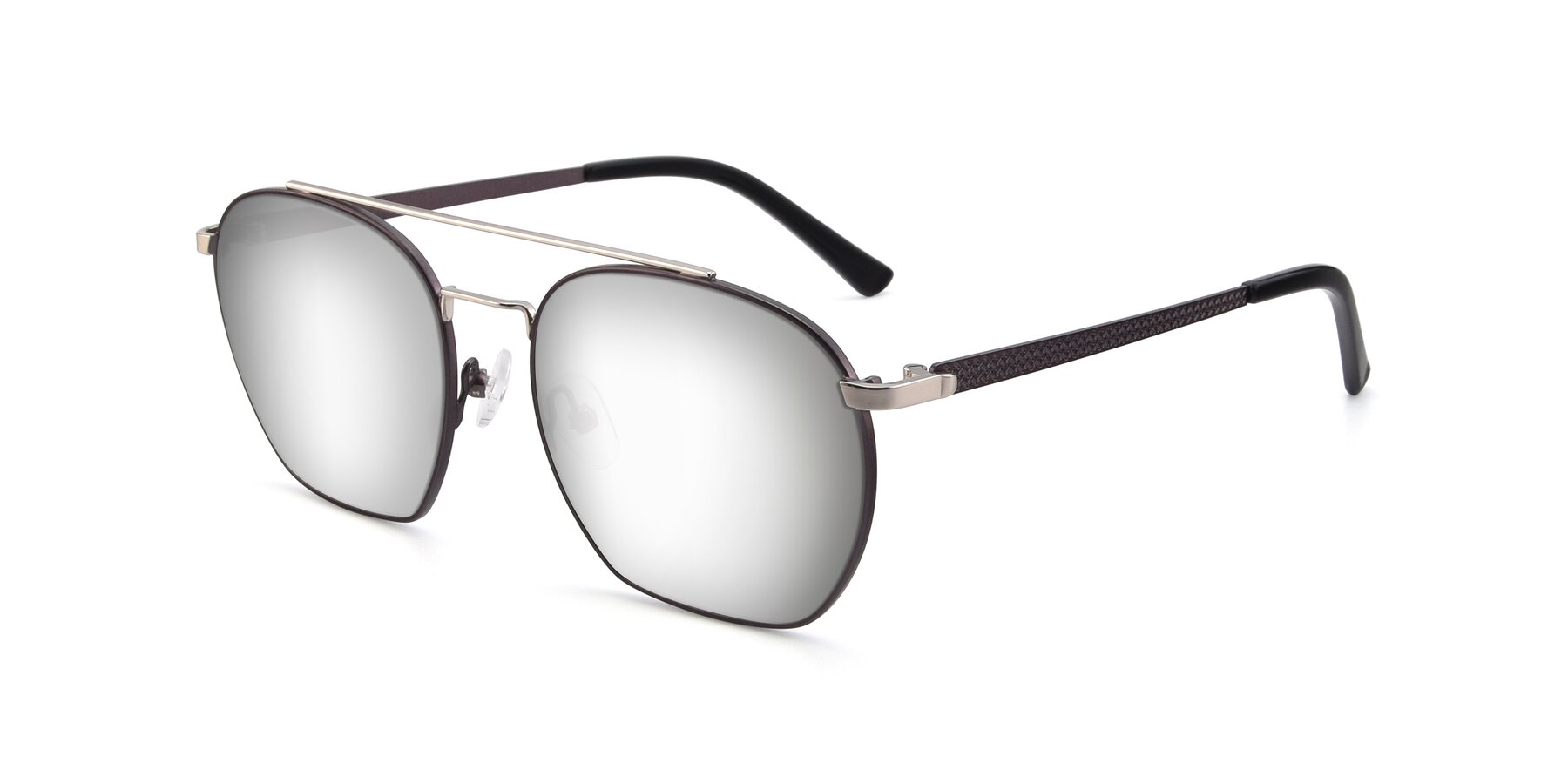 Angle of 9425 in Black-Silver with Silver Mirrored Lenses