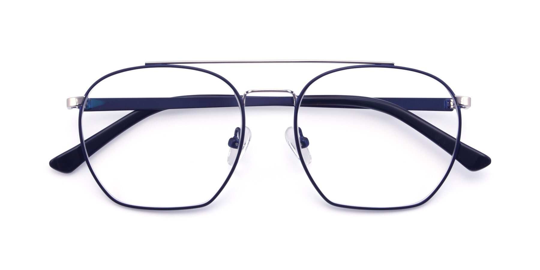 Folded Front of 9425 in Blue-Silver with Clear Reading Eyeglass Lenses