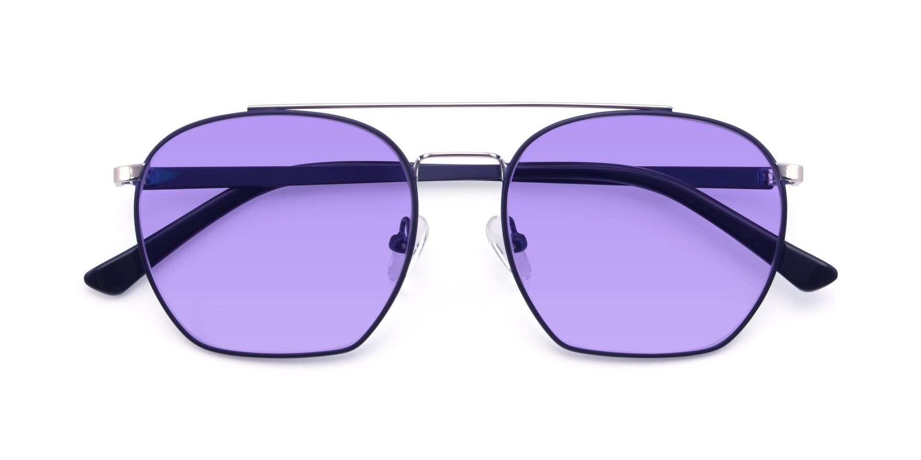 Folded Front of 9425 in Blue-Silver with Medium Purple Tinted Lenses