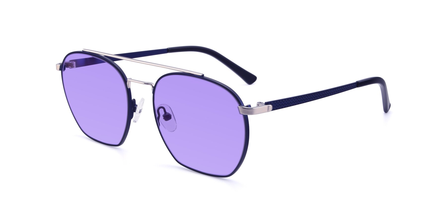 Angle of 9425 in Blue-Silver with Medium Purple Tinted Lenses