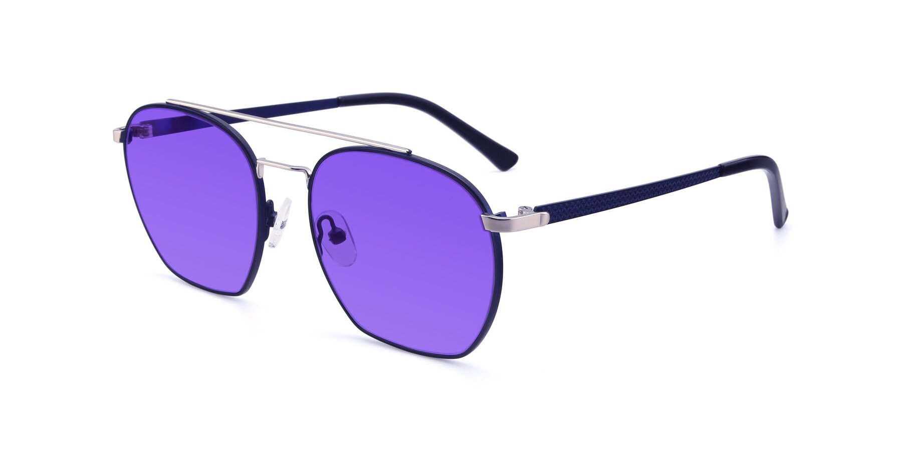 Angle of 9425 in Blue-Silver with Purple Tinted Lenses
