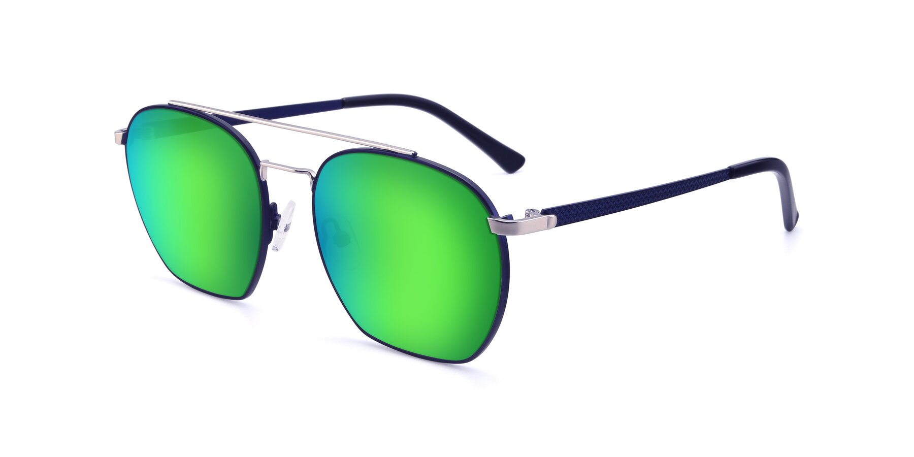 Angle of 9425 in Blue-Silver with Green Mirrored Lenses