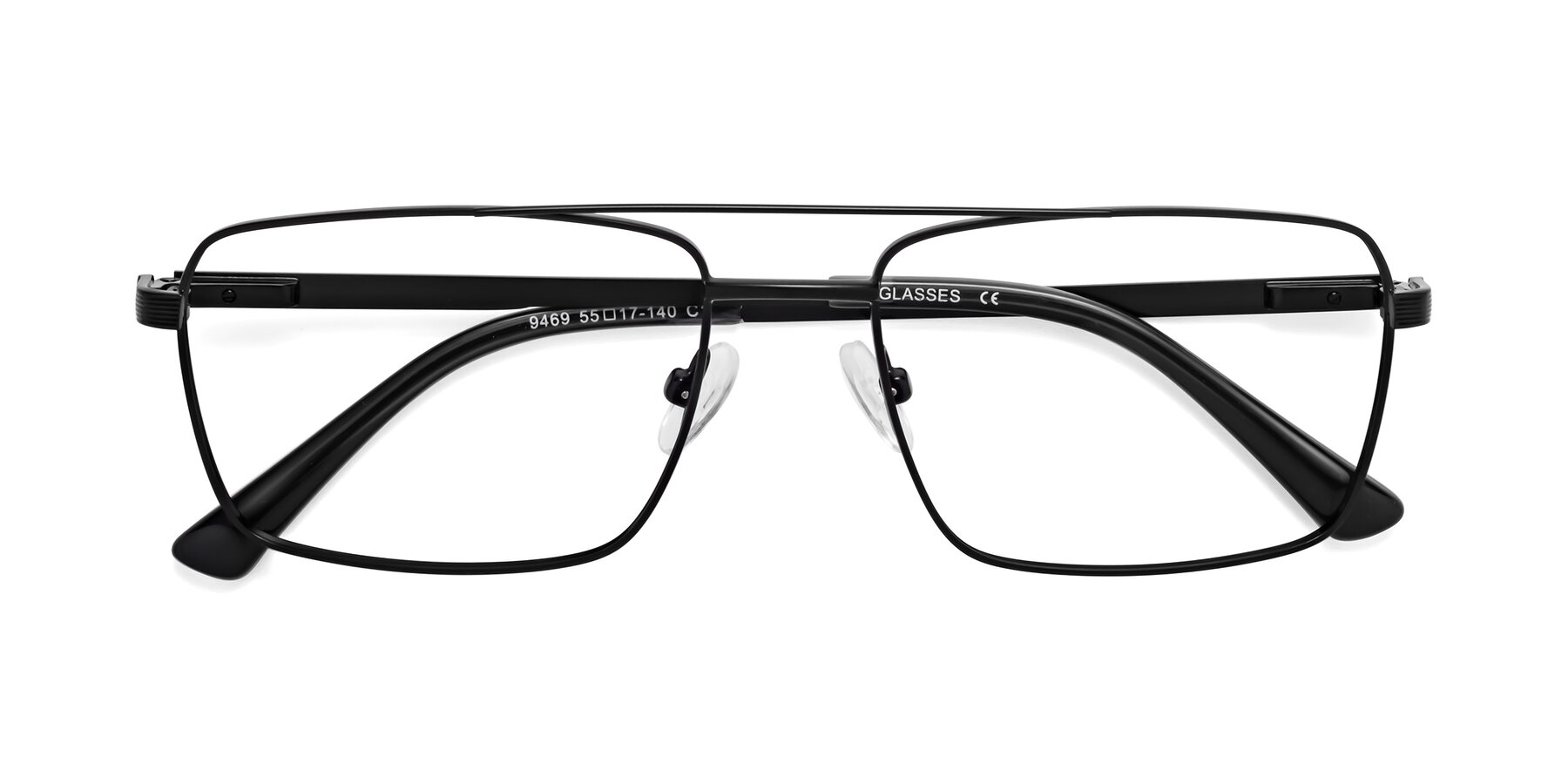 Folded Front of 9469 in Black with Clear Reading Eyeglass Lenses