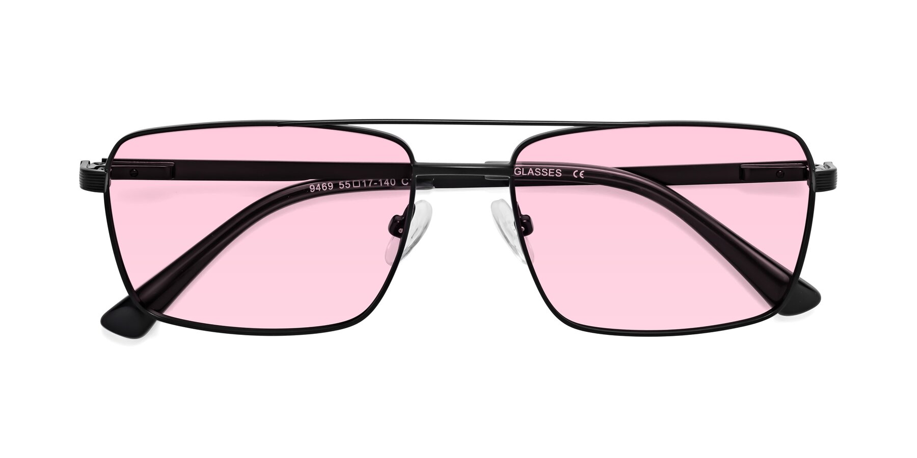 Folded Front of Beckum in Black with Light Pink Tinted Lenses