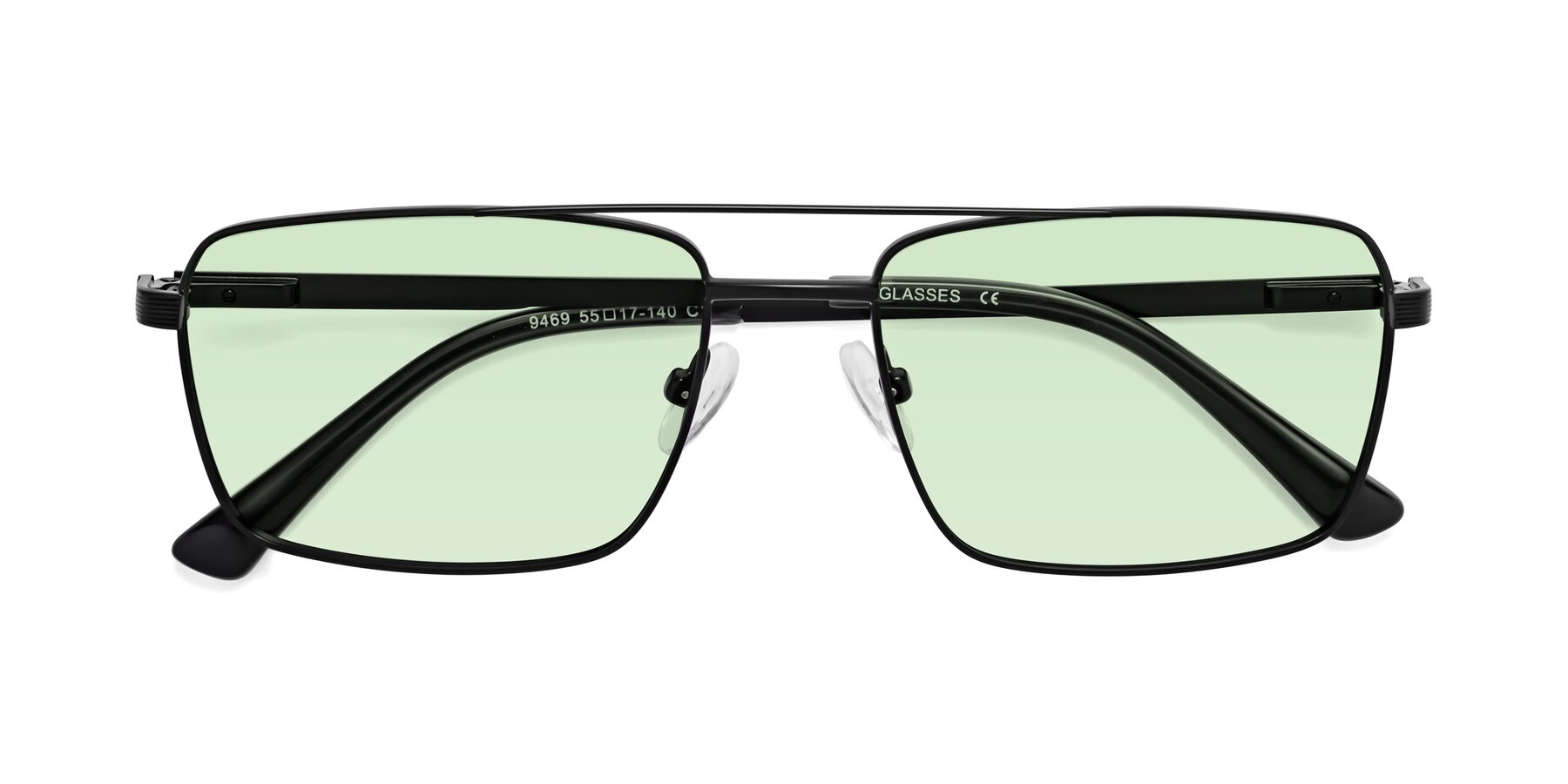 Folded Front of Beckum in Black with Light Green Tinted Lenses