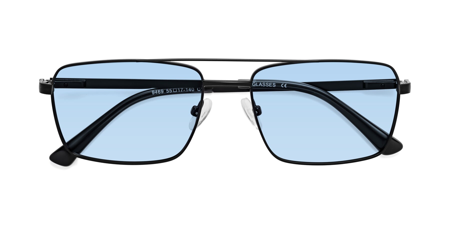Folded Front of Beckum in Black with Light Blue Tinted Lenses