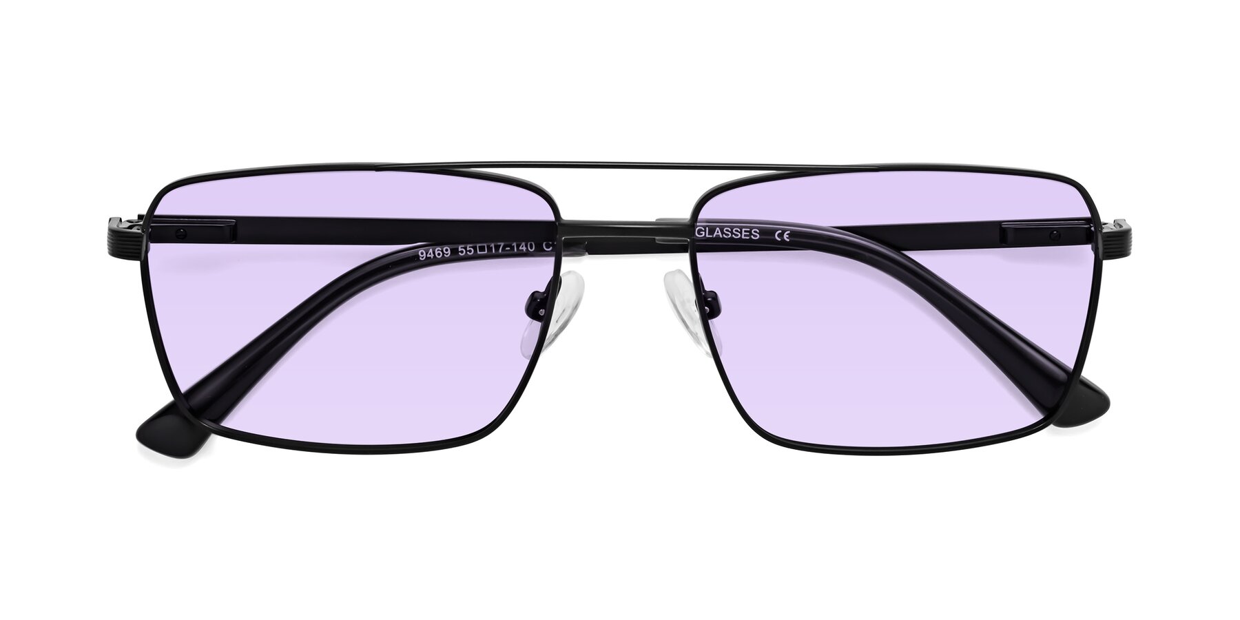 Folded Front of Beckum in Black with Light Purple Tinted Lenses