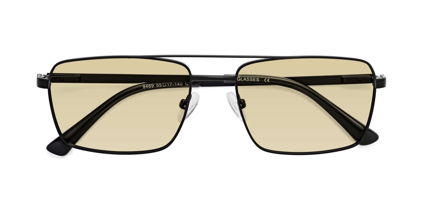 Folded Front of Beckum in Black with Light Champagne Tinted Lenses