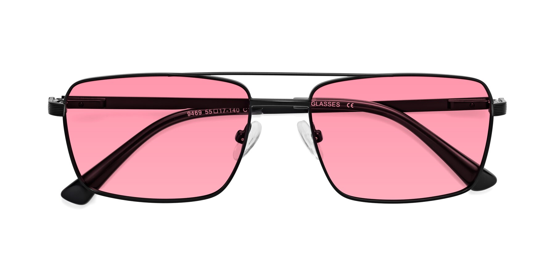 Folded Front of Beckum in Black with Pink Tinted Lenses
