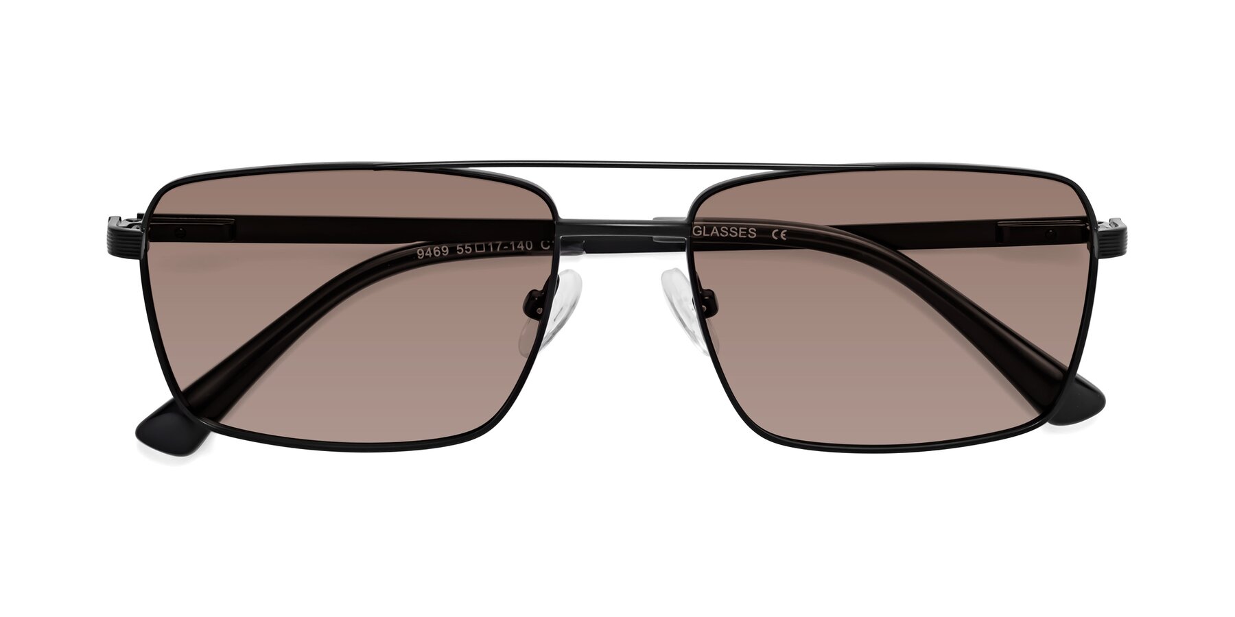 Folded Front of Beckum in Black with Medium Brown Tinted Lenses