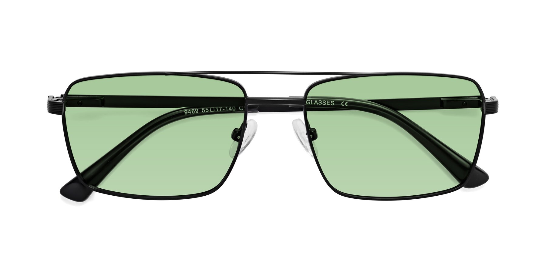 Folded Front of Beckum in Black with Medium Green Tinted Lenses