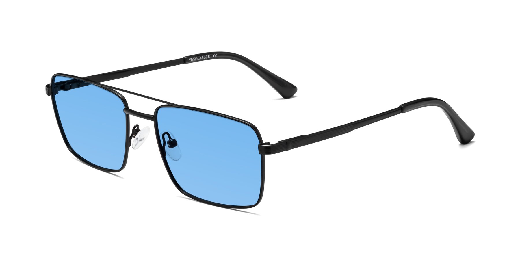 Angle of Beckum in Black with Medium Blue Tinted Lenses