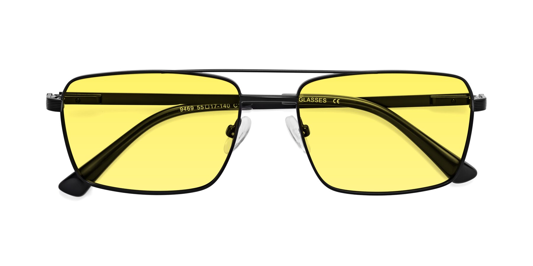 Folded Front of Beckum in Black with Medium Yellow Tinted Lenses