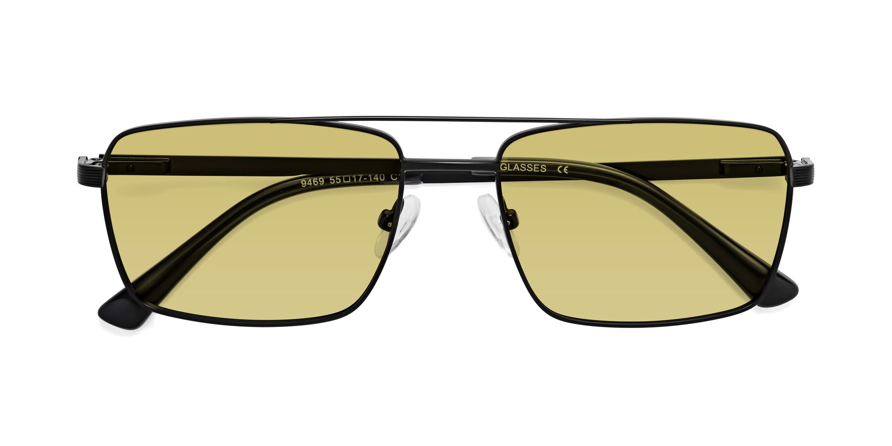 Folded Front of Beckum in Black with Medium Champagne Tinted Lenses
