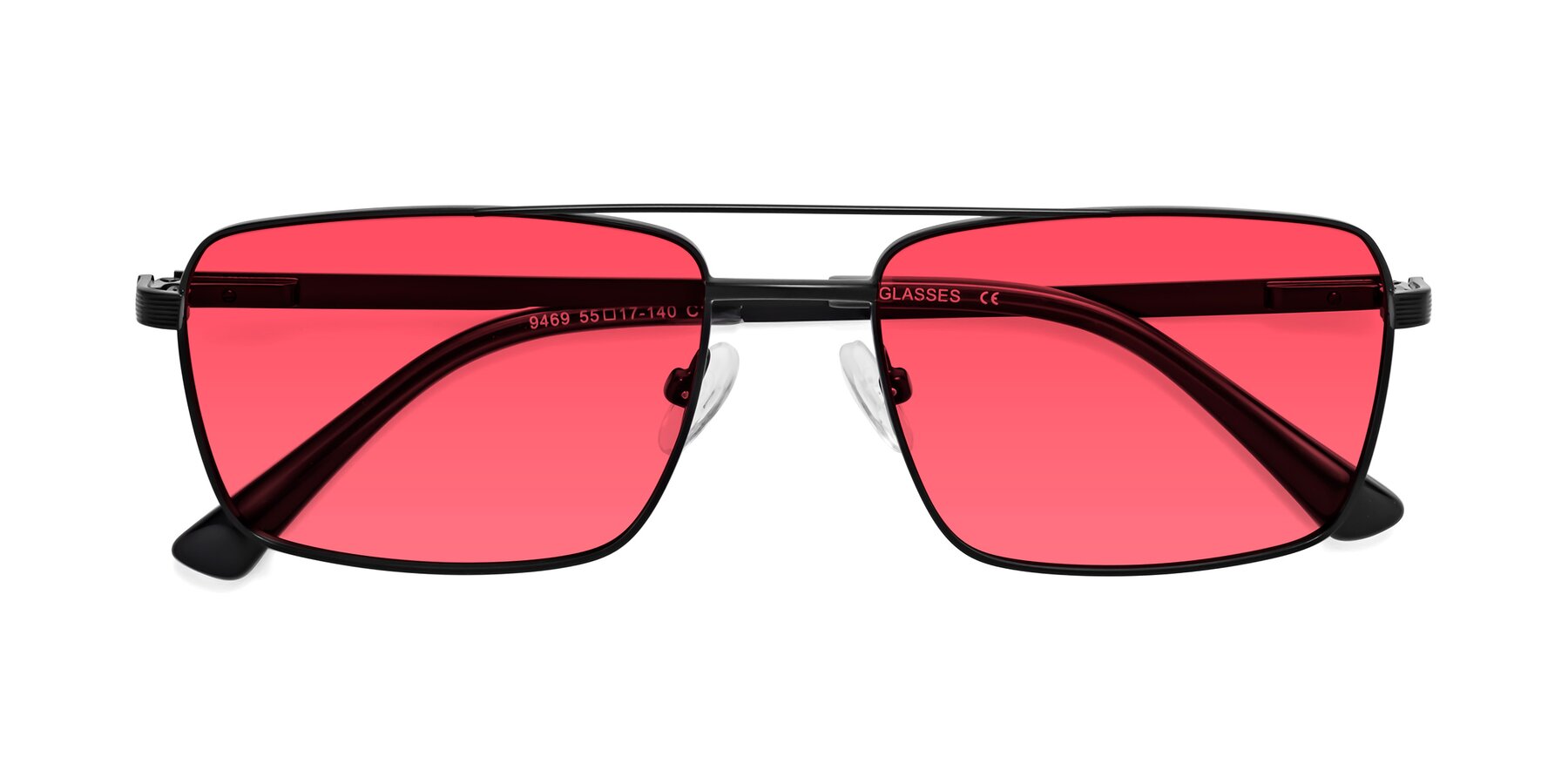 Folded Front of Beckum in Black with Red Tinted Lenses