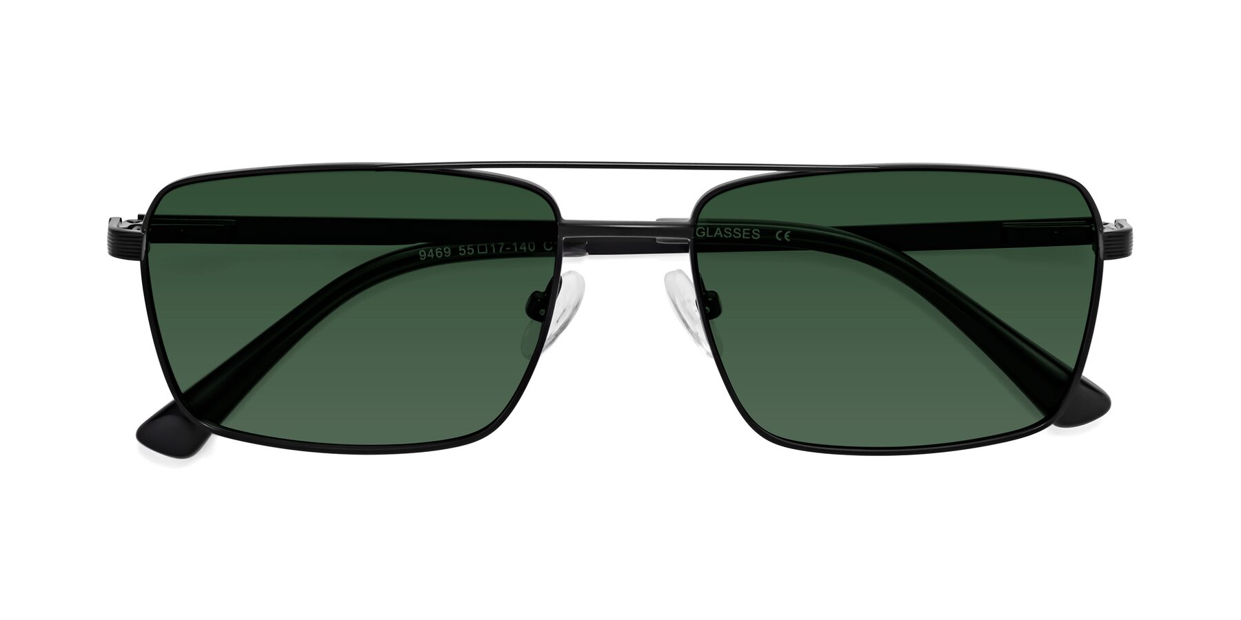 Folded Front of Beckum in Black with Green Tinted Lenses
