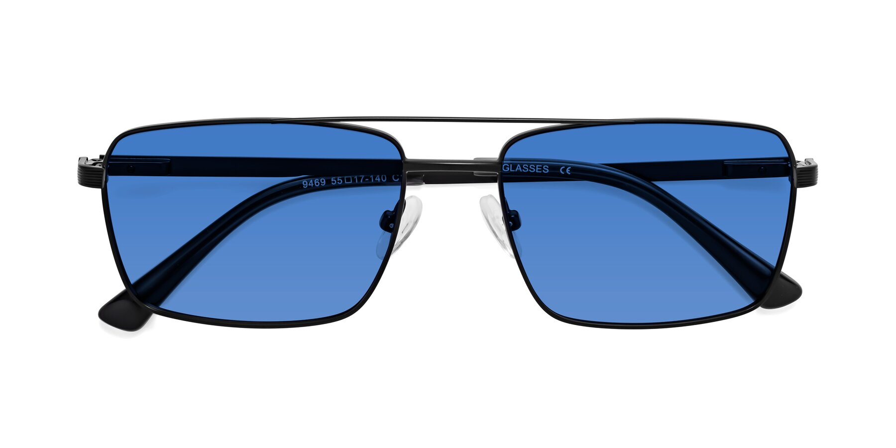 Folded Front of Beckum in Black with Blue Tinted Lenses