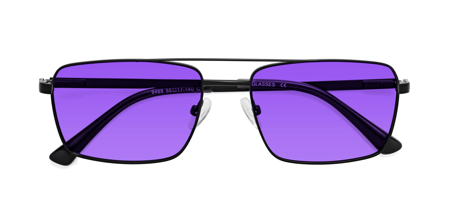Folded Front of Beckum in Black with Purple Tinted Lenses