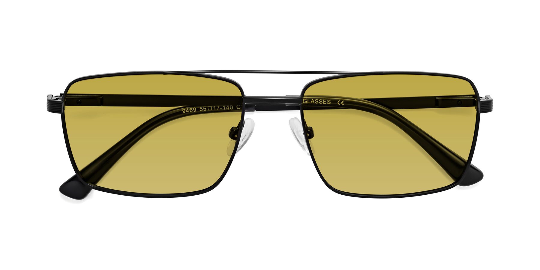 Folded Front of Beckum in Black with Champagne Tinted Lenses