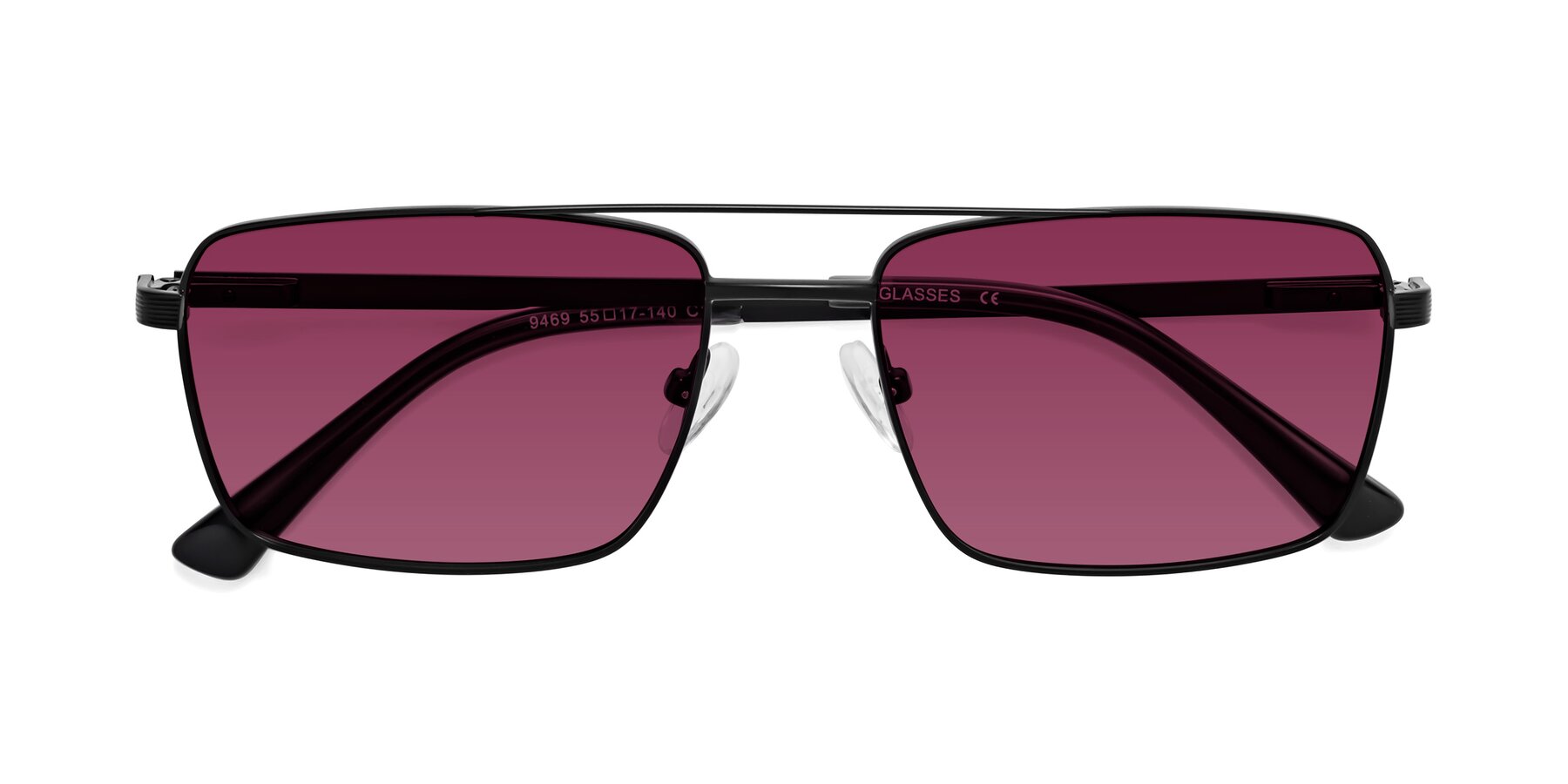 Folded Front of Beckum in Black with Wine Tinted Lenses