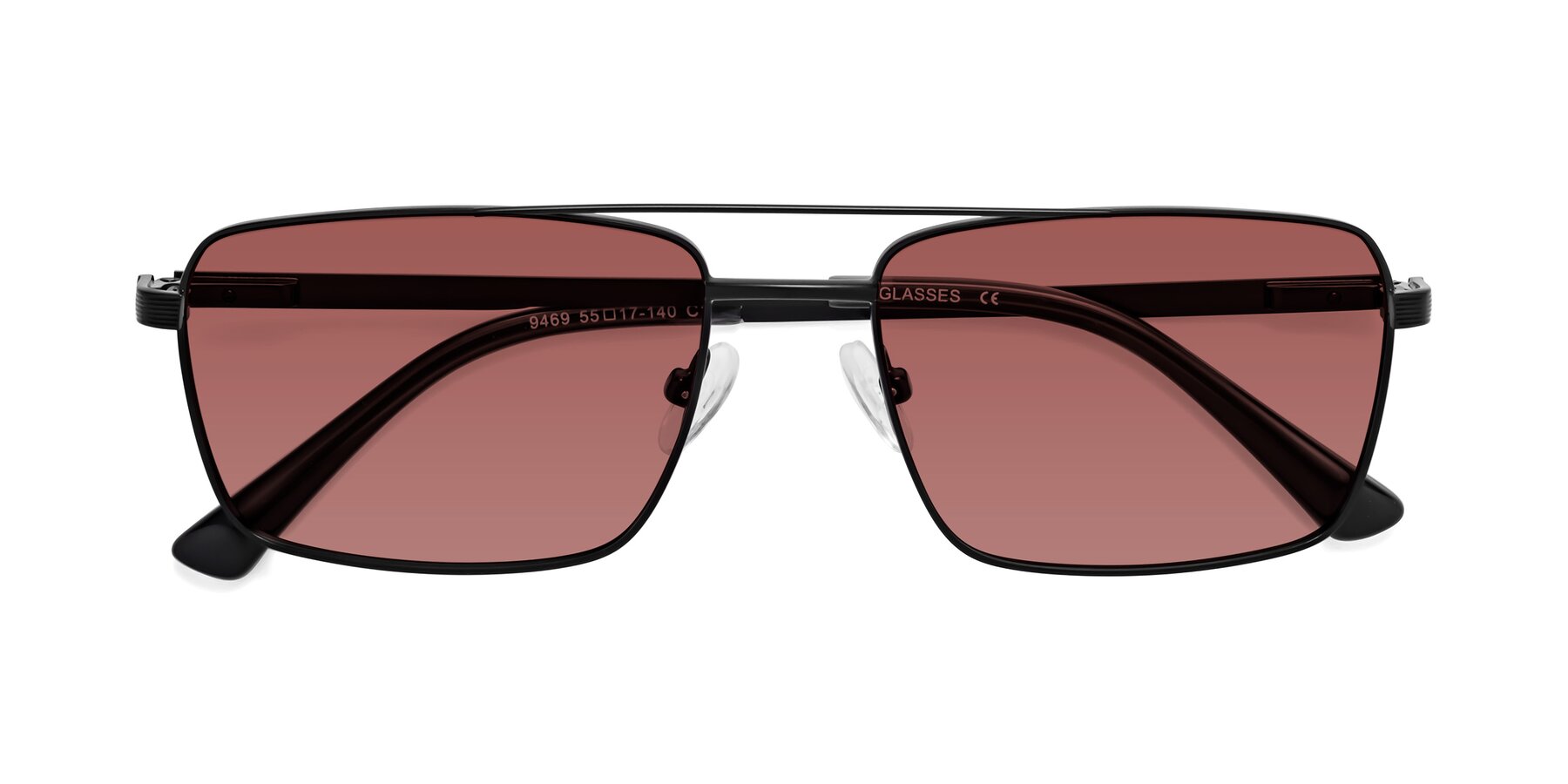 Folded Front of Beckum in Black with Garnet Tinted Lenses