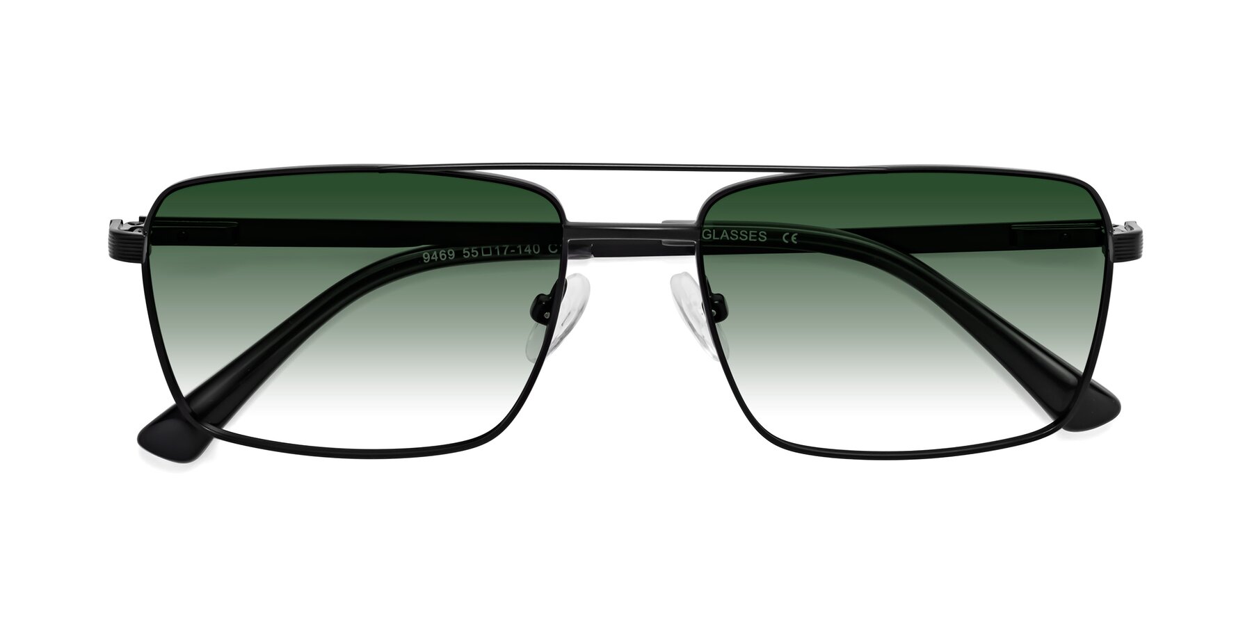 Folded Front of Beckum in Black with Green Gradient Lenses