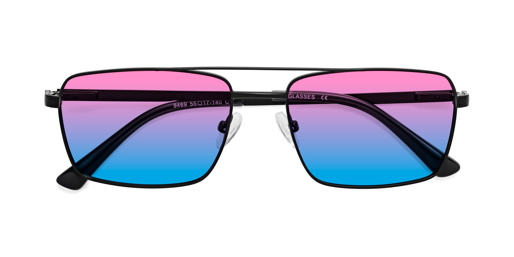 Folded Front of Beckum in Black with Pink / Blue Gradient Lenses