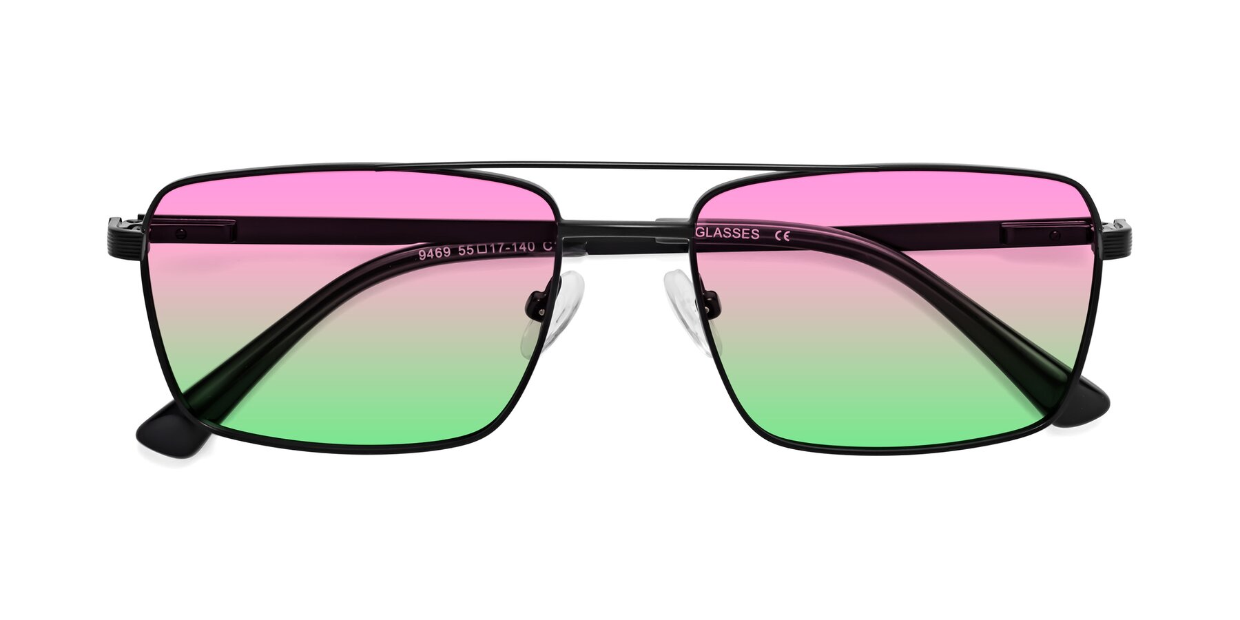 Folded Front of Beckum in Black with Pink / Green Gradient Lenses