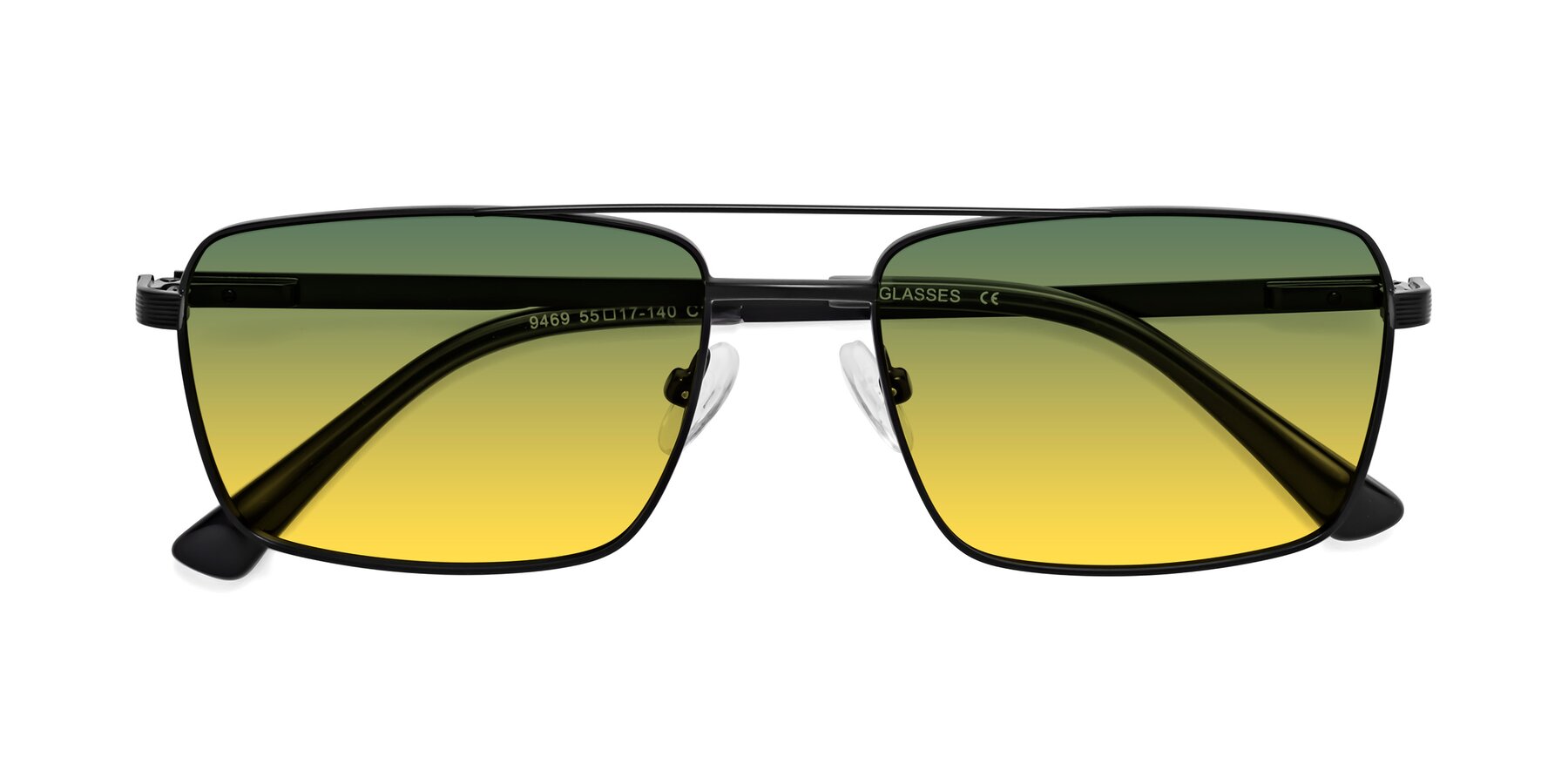 Folded Front of Beckum in Black with Green / Yellow Gradient Lenses