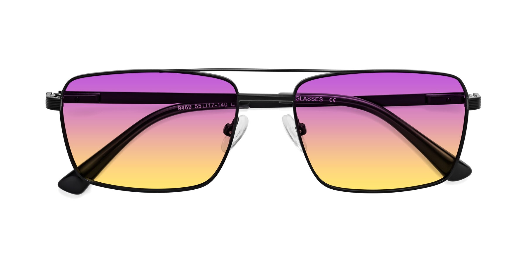 Folded Front of Beckum in Black with Purple / Yellow Gradient Lenses