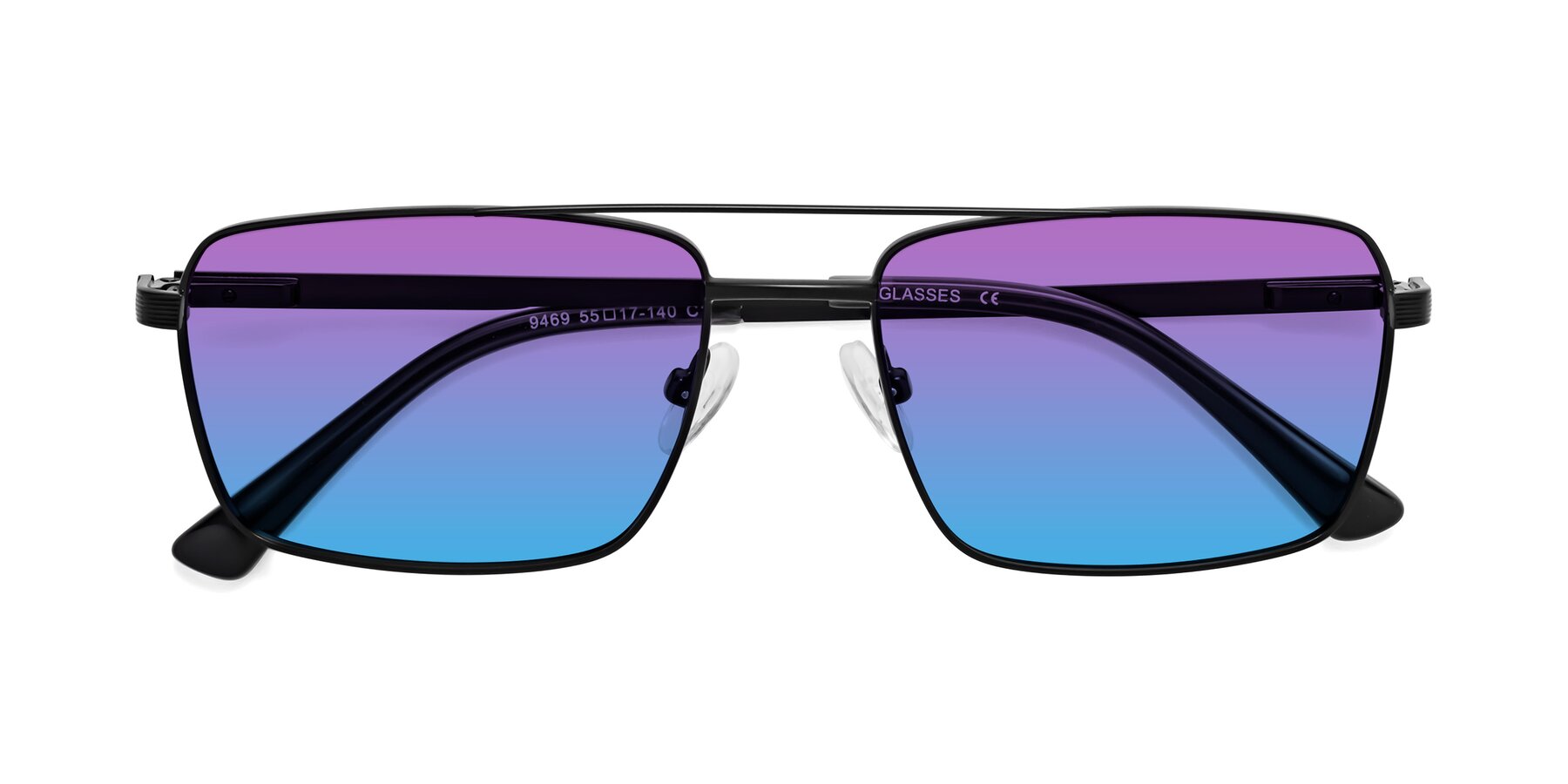 Folded Front of 9469 in Black with Purple / Blue Gradient Lenses