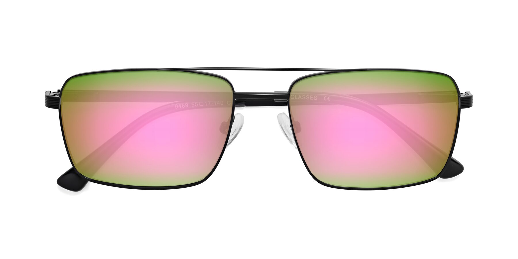 Folded Front of Beckum in Black with Pink Mirrored Lenses