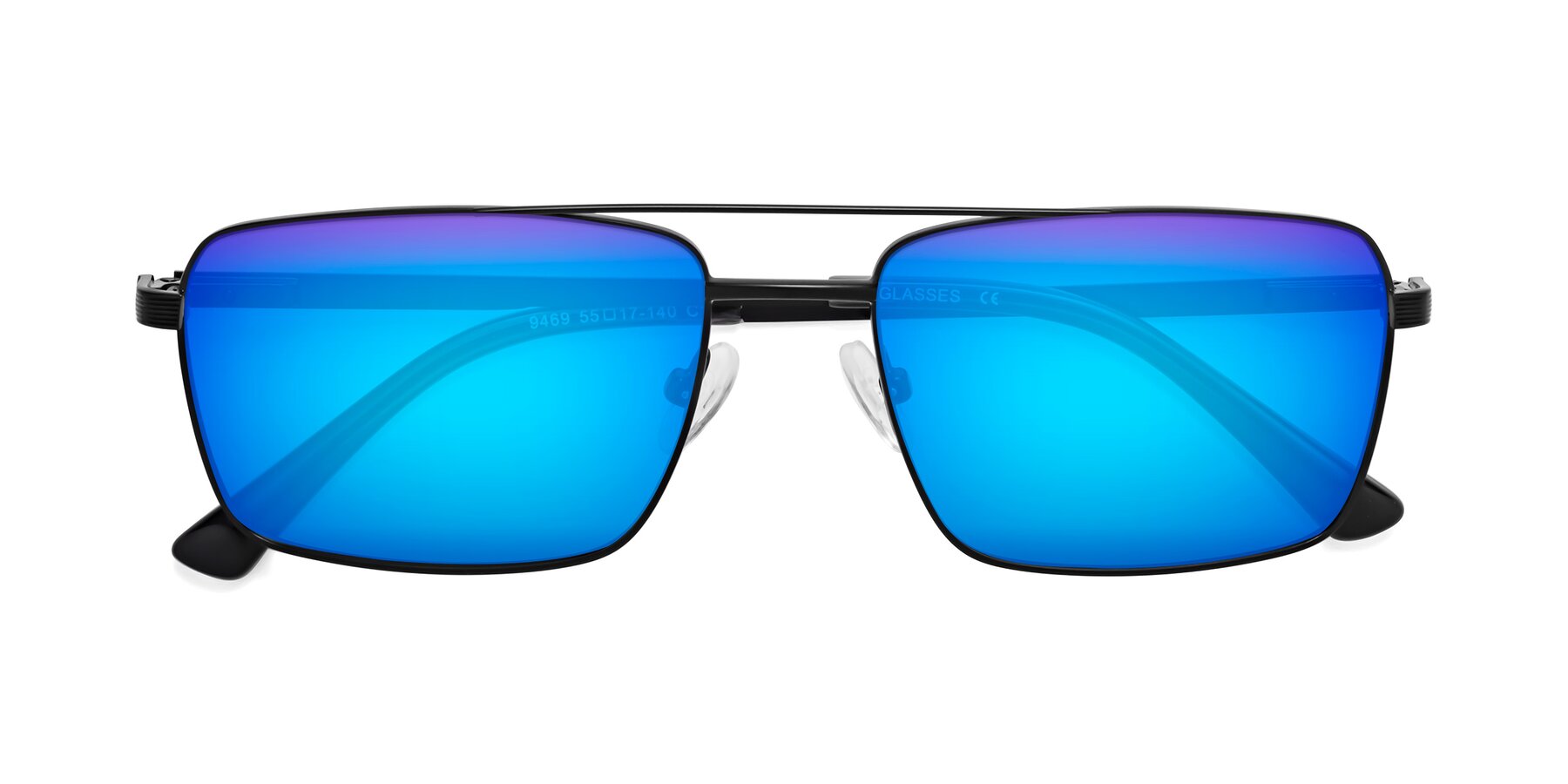 Folded Front of Beckum in Black with Blue Mirrored Lenses