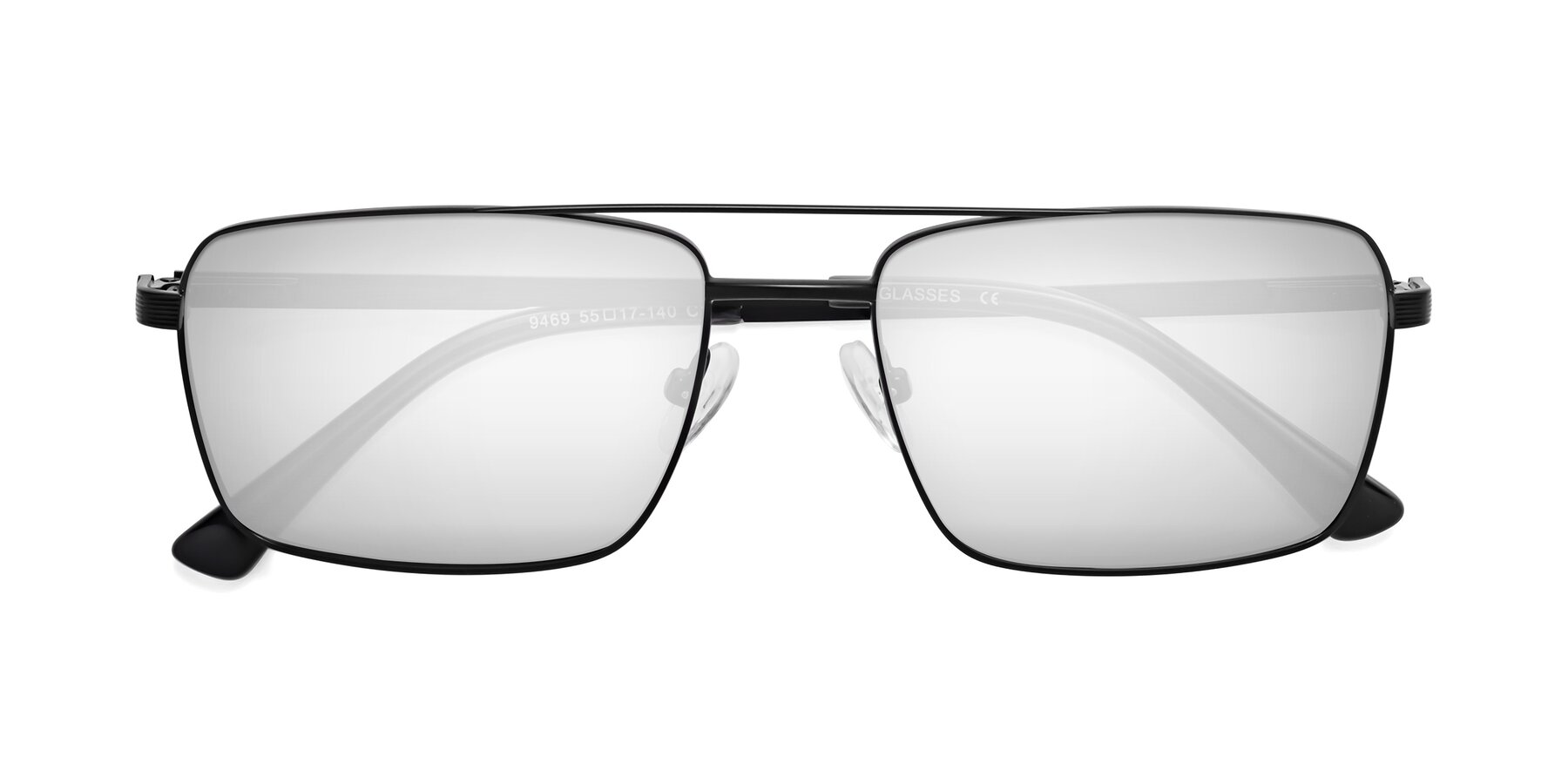 Folded Front of Beckum in Black with Silver Mirrored Lenses