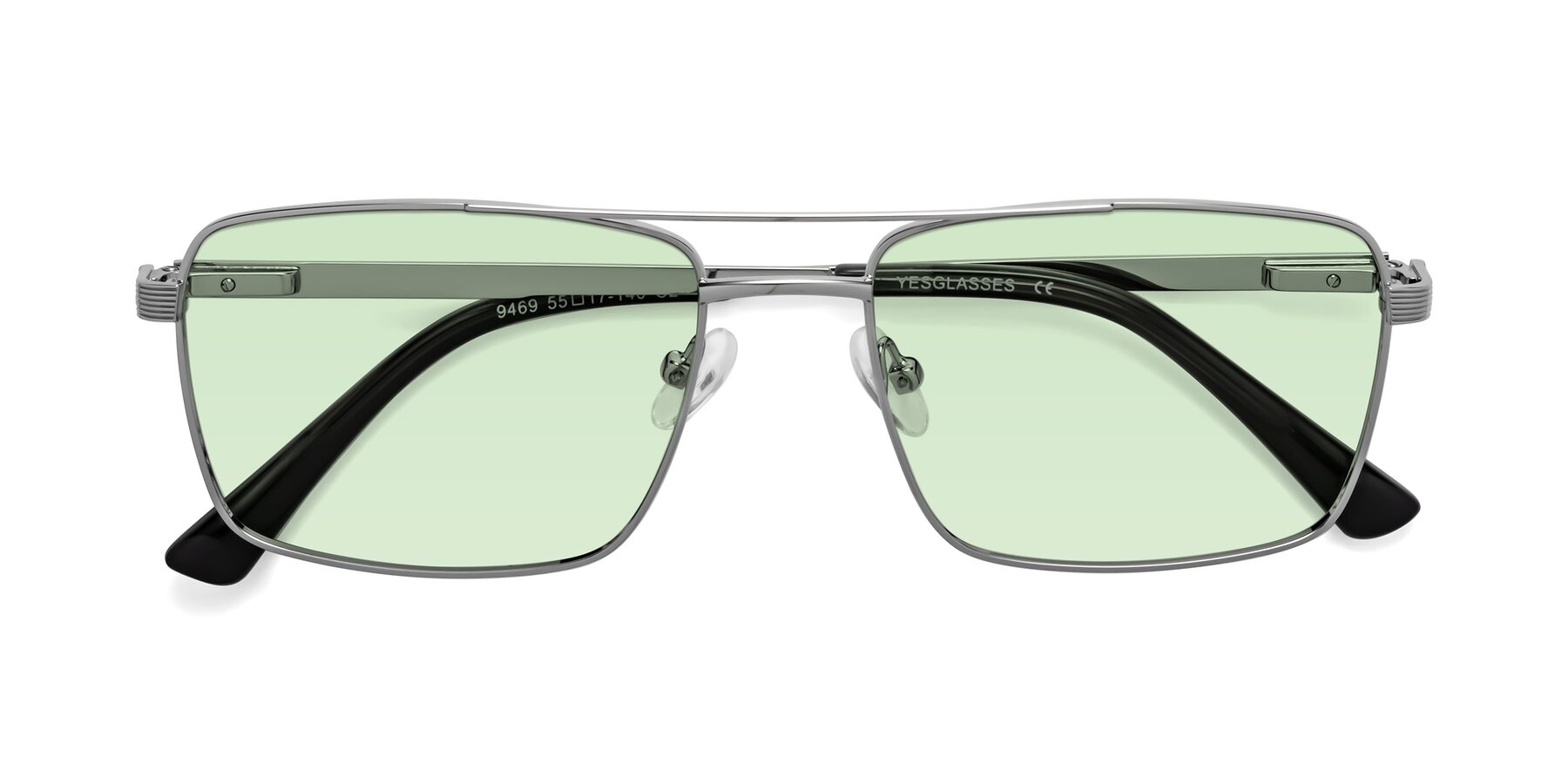 Folded Front of Beckum in Silver with Light Green Tinted Lenses