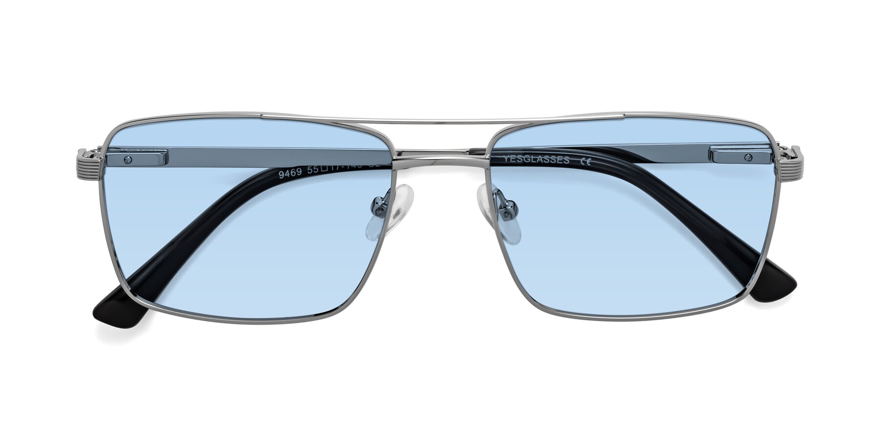 Folded Front of Beckum in Silver with Light Blue Tinted Lenses