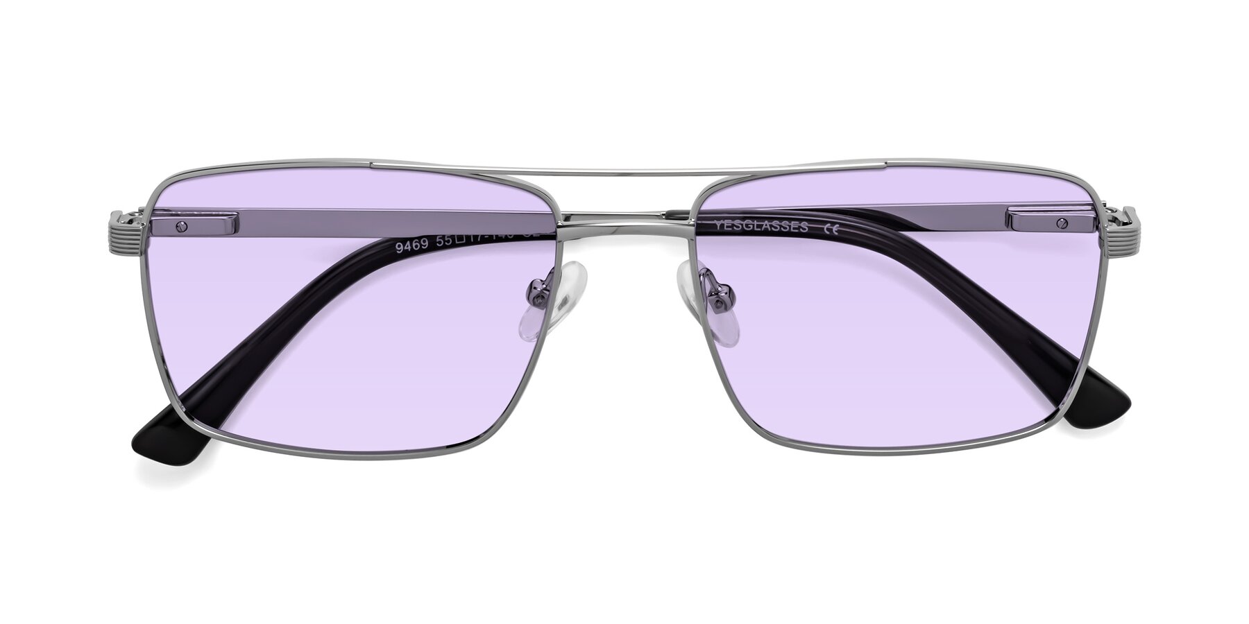 Folded Front of Beckum in Silver with Light Purple Tinted Lenses