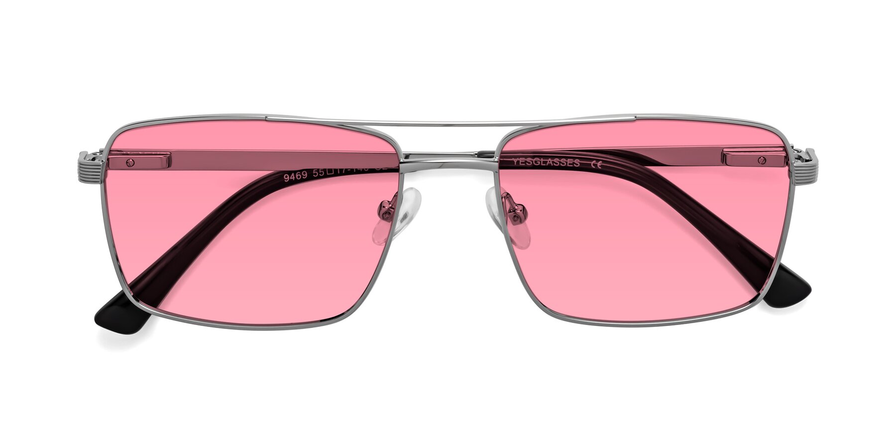 Folded Front of Beckum in Silver with Pink Tinted Lenses