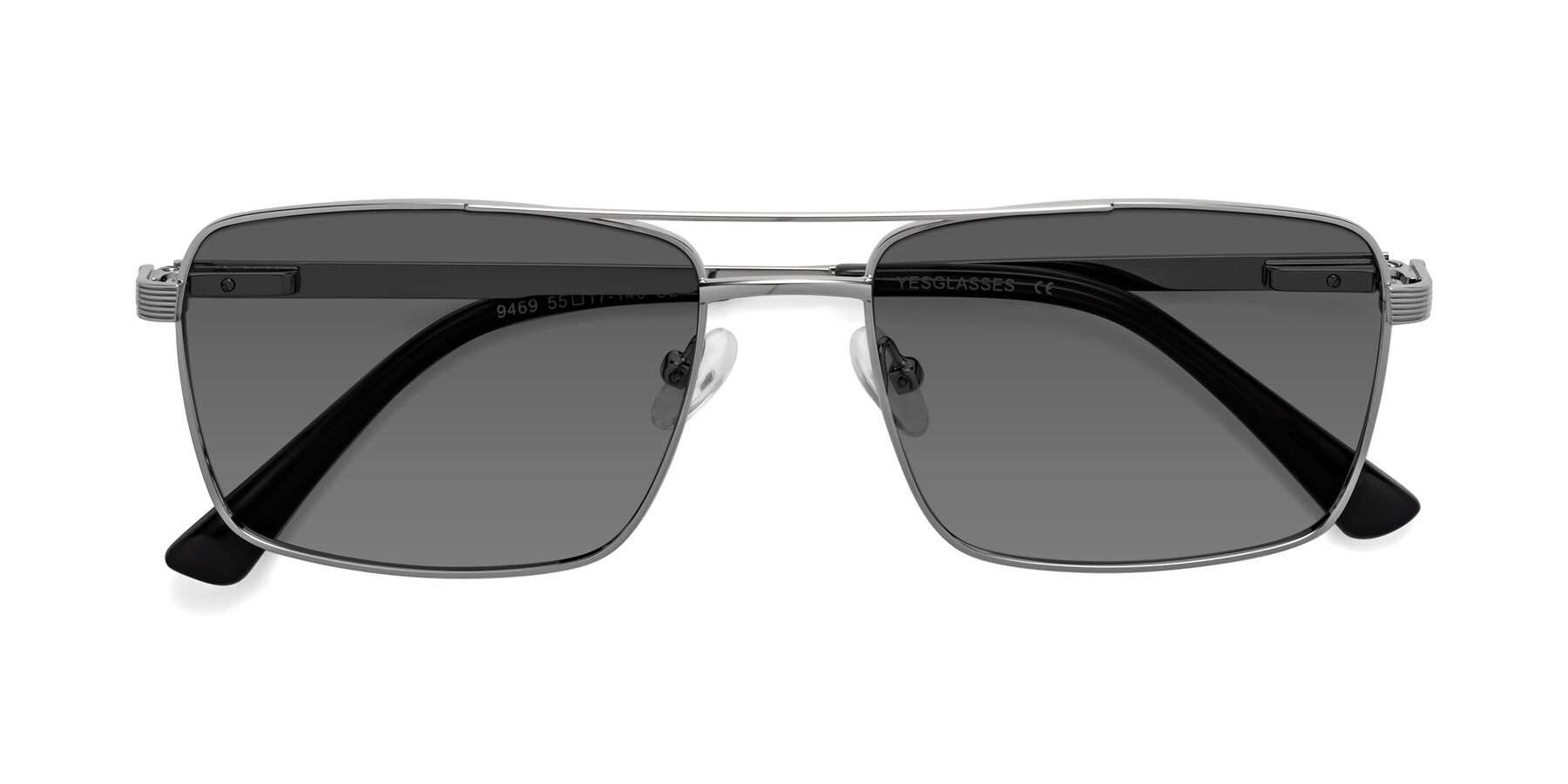 Folded Front of Beckum in Silver with Medium Gray Tinted Lenses