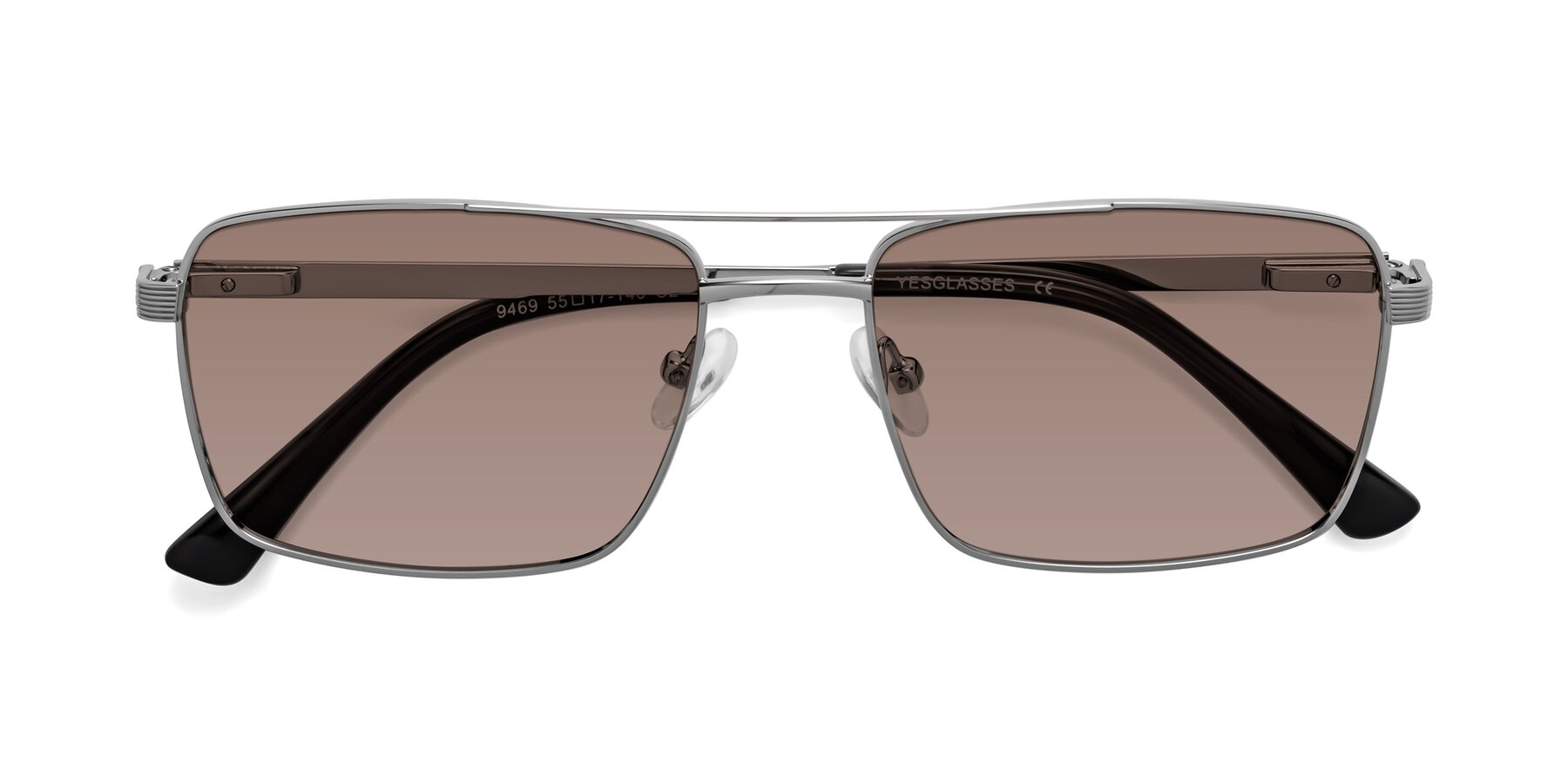 Folded Front of Beckum in Silver with Medium Brown Tinted Lenses