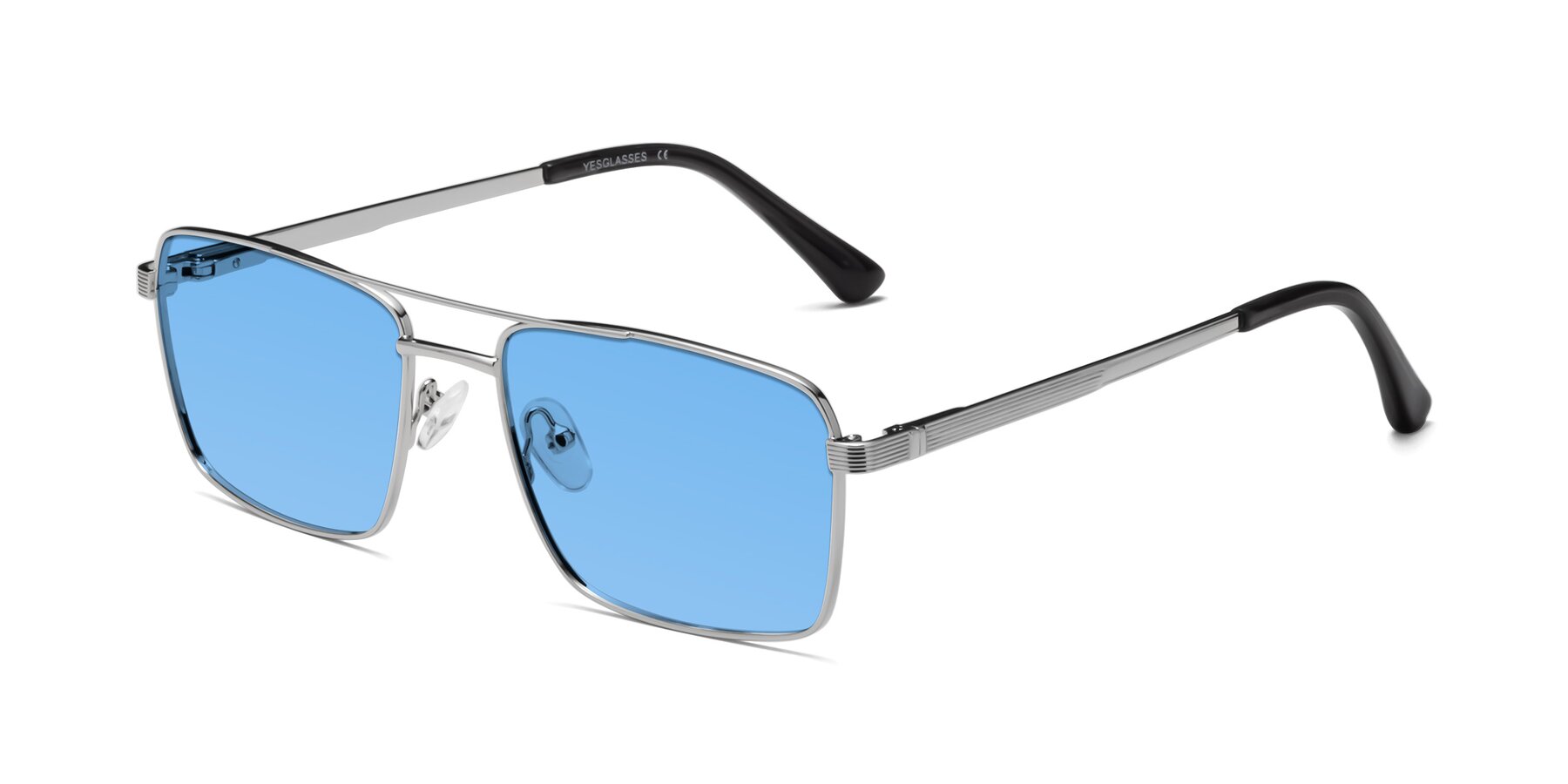 Angle of Beckum in Silver with Medium Blue Tinted Lenses