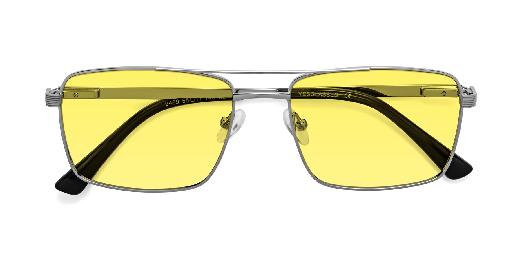 Folded Front of Beckum in Silver with Medium Yellow Tinted Lenses