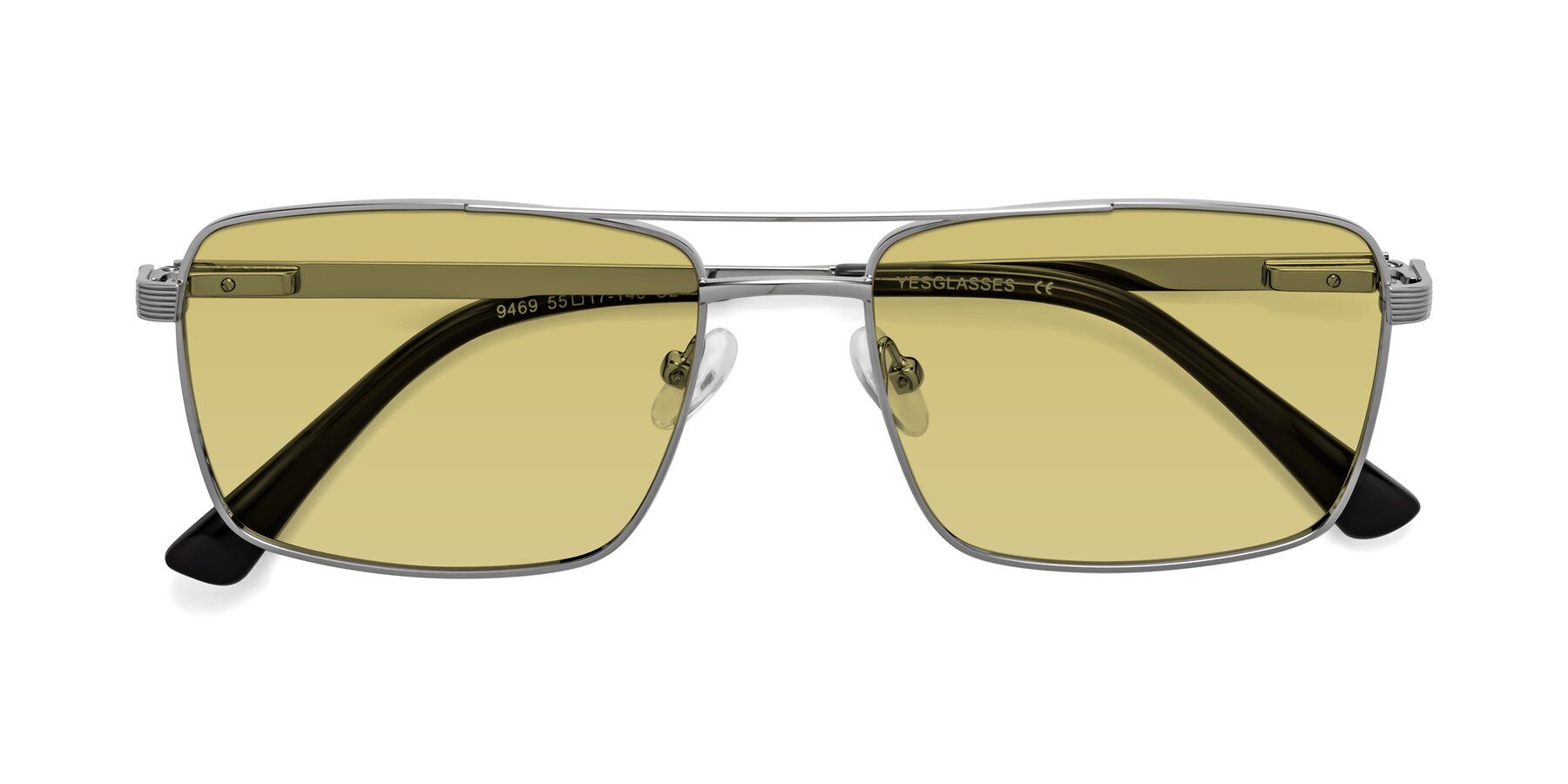 Folded Front of Beckum in Silver with Medium Champagne Tinted Lenses