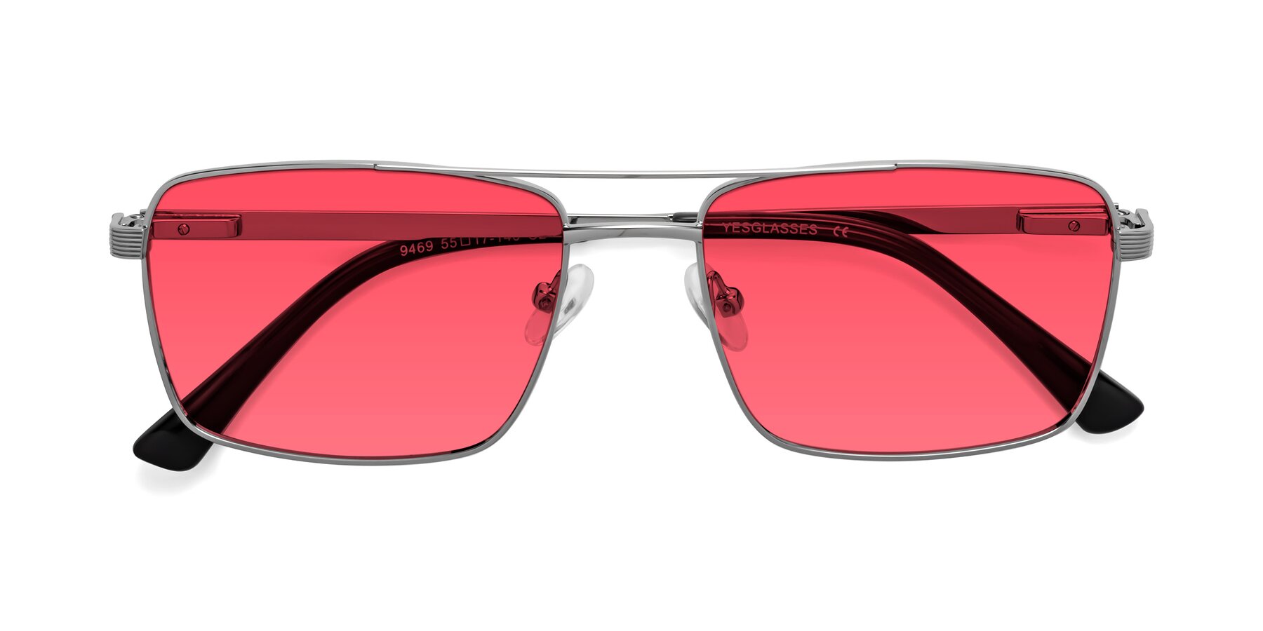 Folded Front of Beckum in Silver with Red Tinted Lenses