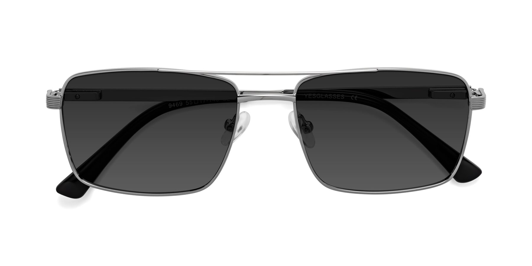 Folded Front of Beckum in Silver with Gray Tinted Lenses