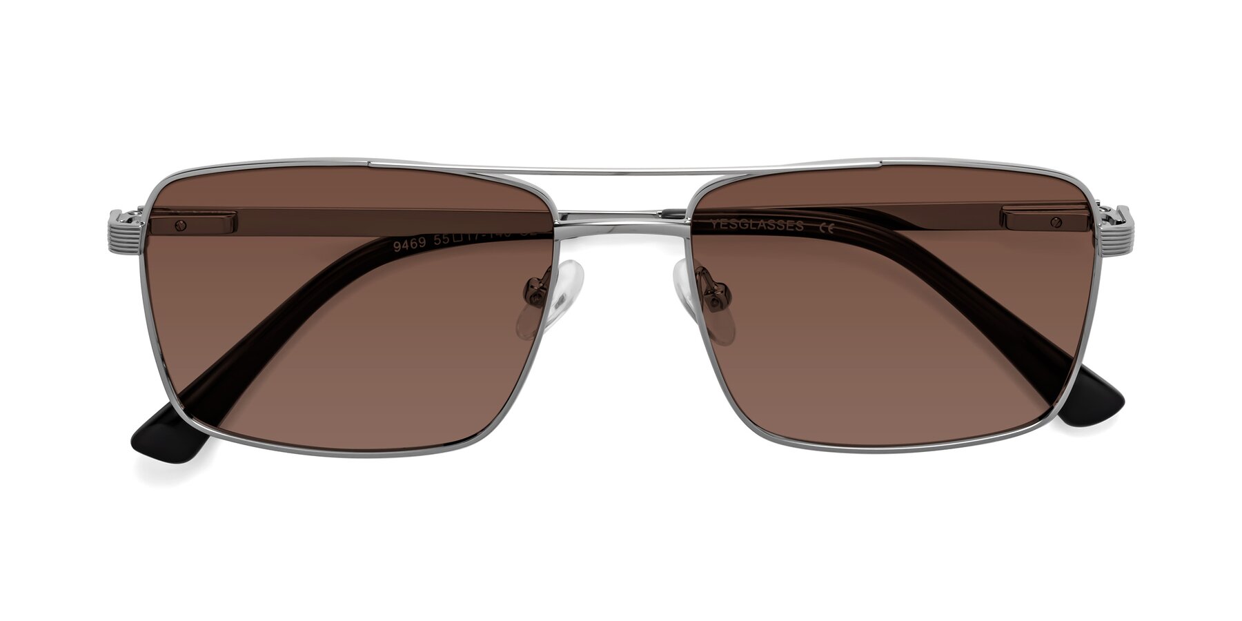 Folded Front of Beckum in Silver with Brown Tinted Lenses