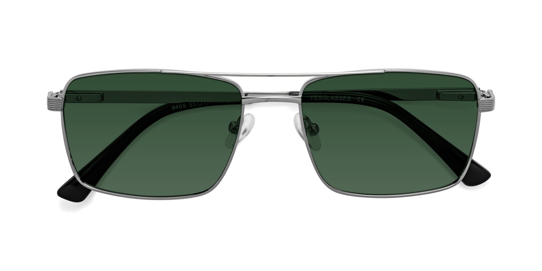 Folded Front of Beckum in Silver with Green Tinted Lenses